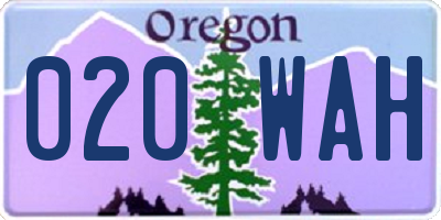 OR license plate 020WAH