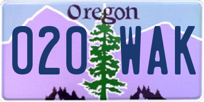 OR license plate 020WAK