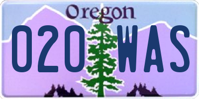 OR license plate 020WAS
