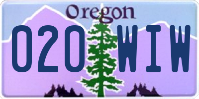 OR license plate 020WIW