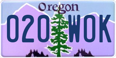 OR license plate 020WOK