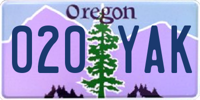 OR license plate 020YAK
