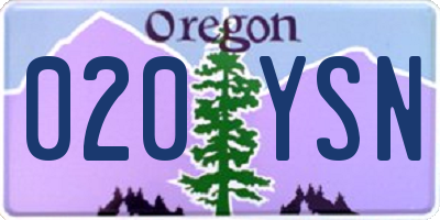 OR license plate 020YSN