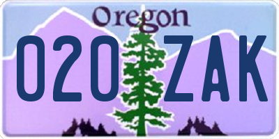 OR license plate 020ZAK