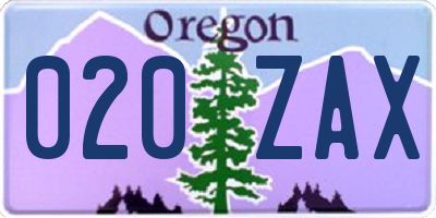 OR license plate 020ZAX