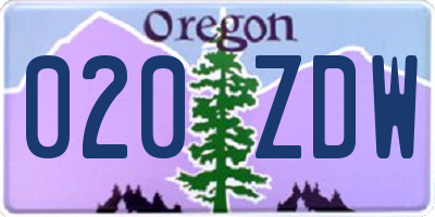 OR license plate 020ZDW