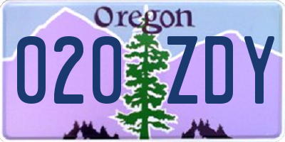 OR license plate 020ZDY
