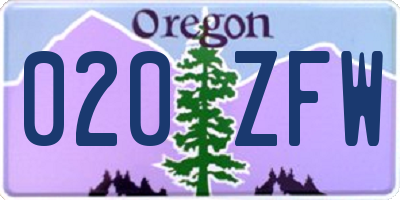 OR license plate 020ZFW