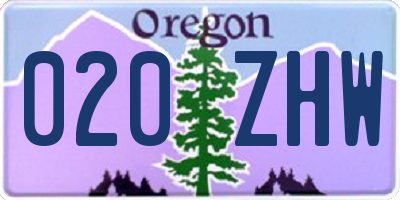 OR license plate 020ZHW
