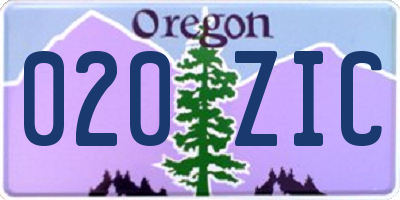 OR license plate 020ZIC