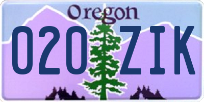 OR license plate 020ZIK
