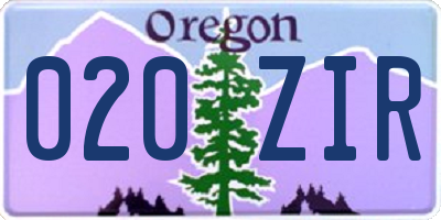 OR license plate 020ZIR