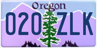 OR license plate 020ZLK