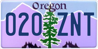 OR license plate 020ZNT