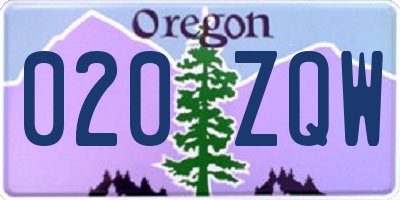OR license plate 020ZQW