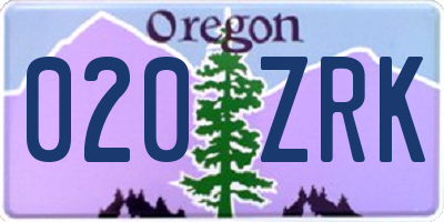 OR license plate 020ZRK