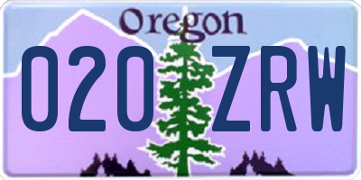 OR license plate 020ZRW