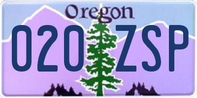 OR license plate 020ZSP