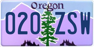 OR license plate 020ZSW