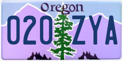 OR license plate 020ZYA