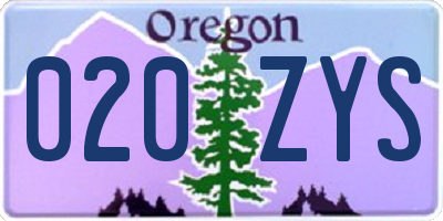 OR license plate 020ZYS