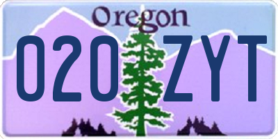 OR license plate 020ZYT