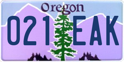 OR license plate 021EAK