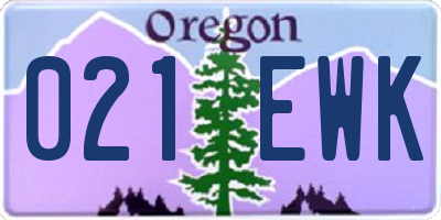OR license plate 021EWK