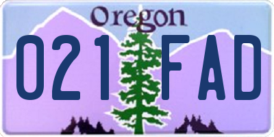 OR license plate 021FAD