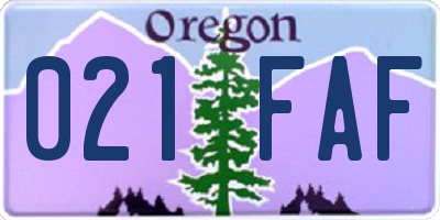 OR license plate 021FAF