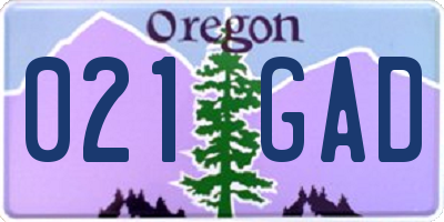 OR license plate 021GAD