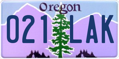 OR license plate 021LAK