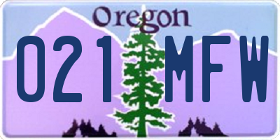 OR license plate 021MFW