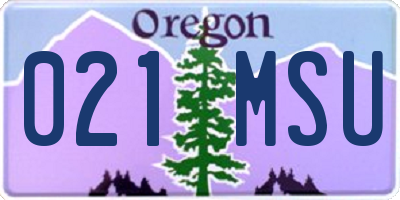 OR license plate 021MSU