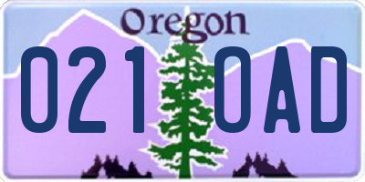 OR license plate 021OAD