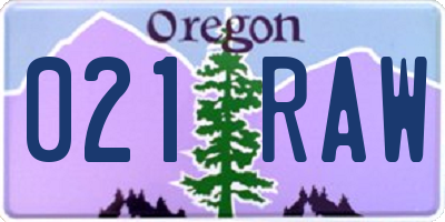 OR license plate 021RAW