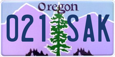 OR license plate 021SAK