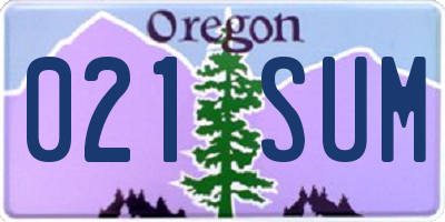 OR license plate 021SUM