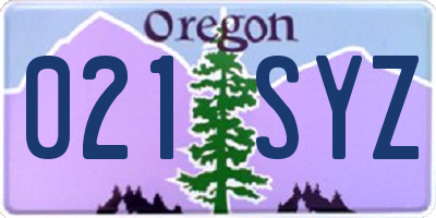 OR license plate 021SYZ