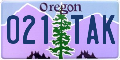 OR license plate 021TAK