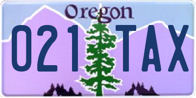 OR license plate 021TAX