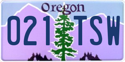 OR license plate 021TSW