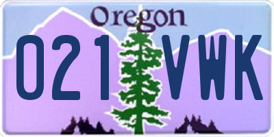 OR license plate 021VWK