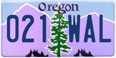 OR license plate 021WAL