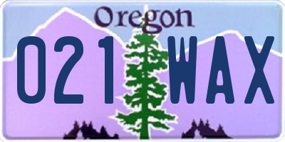 OR license plate 021WAX