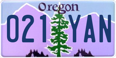 OR license plate 021YAN