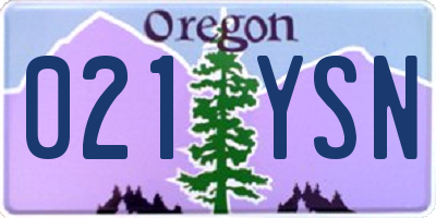 OR license plate 021YSN