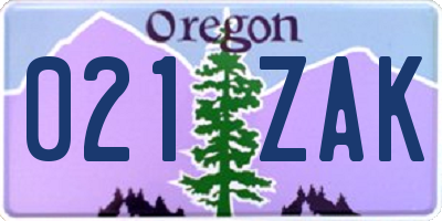 OR license plate 021ZAK