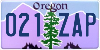 OR license plate 021ZAP
