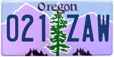 OR license plate 021ZAW